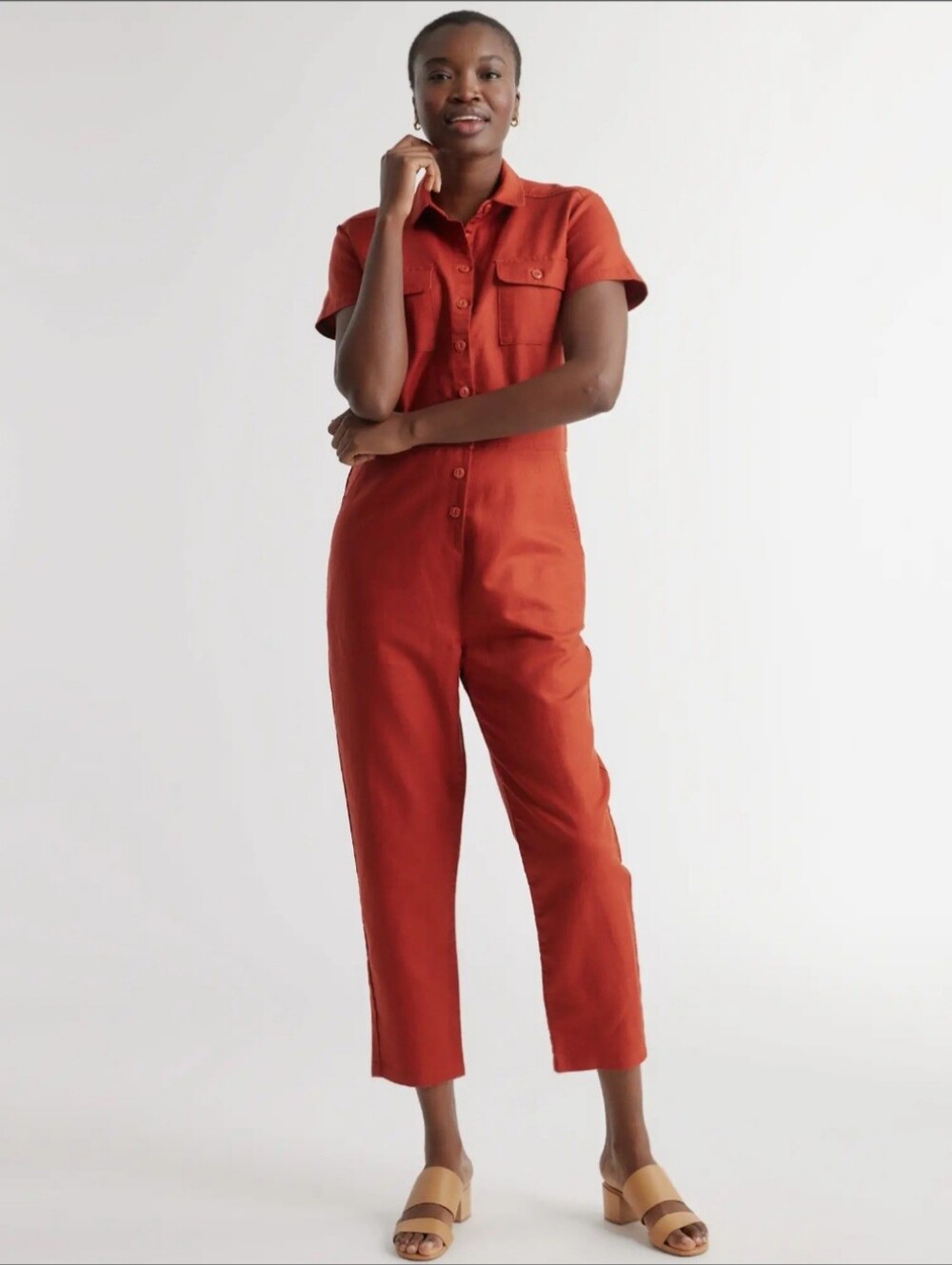 ​NWT Quince Cotton Linen Twill Coverall Jumpsuit Rust Red Utility Boiler Suit S